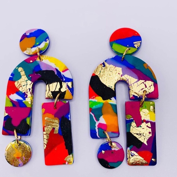 Colorful Abstract Earrings - Picture 3 of 4